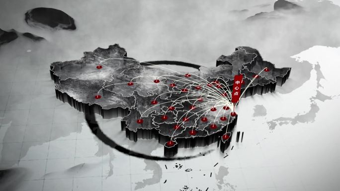 上海辐射全国水墨地图