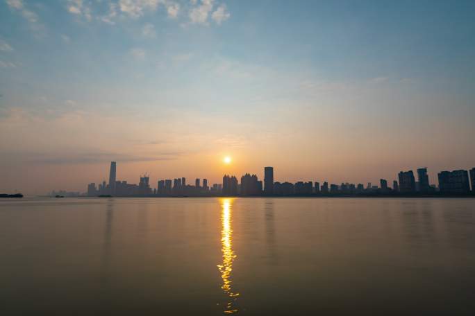 长江边日出延时 城市日出延时风景摄影