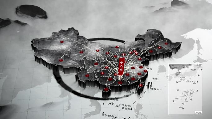 广州深圳辐射全国水墨地图