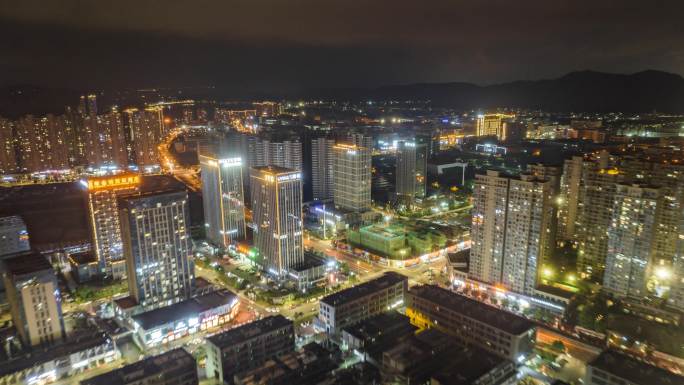 台州玉环新城夜景航拍延时高楼cbd写字楼