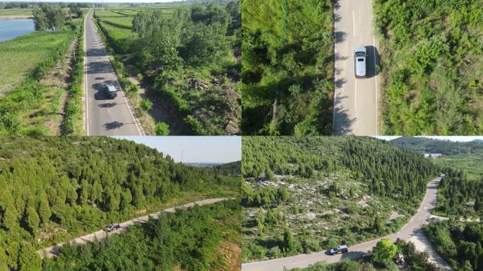 【4K】航拍汽车行驶在田野山间小路