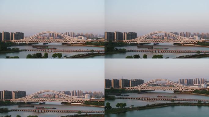 4K航拍苏州京杭大运河货轮 桥梁 古桥