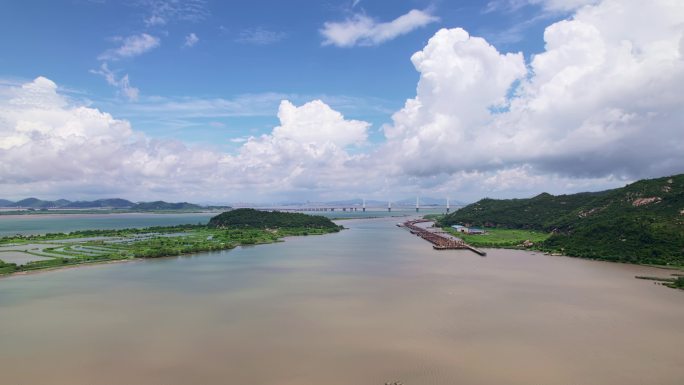 广东珠海横琴新区环岛南路建设工地航拍
