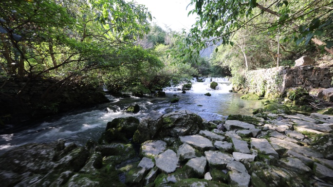 贵州茂兰自然风光湍急水流小溪航拍8K