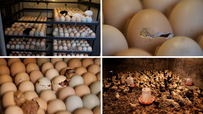 小鸡孵化鸡蛋壳爬出小鸡幼崽出壳养鸡场