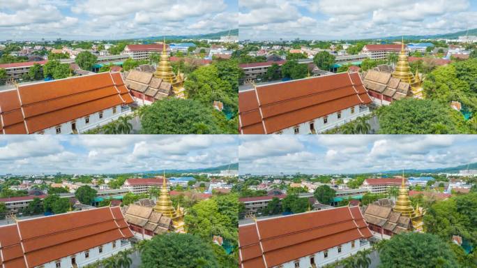 泰国清迈古城帕辛寺航拍延时风光