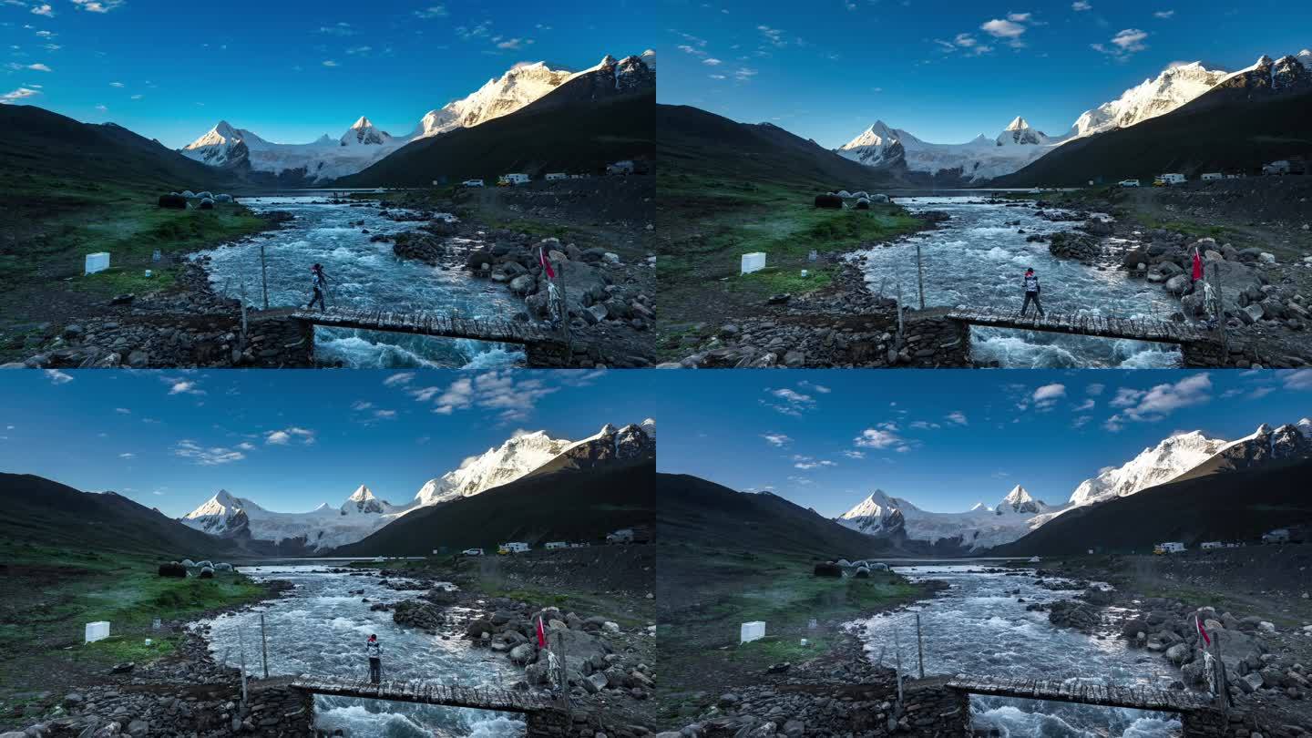 西藏萨普雪山网红桥延时