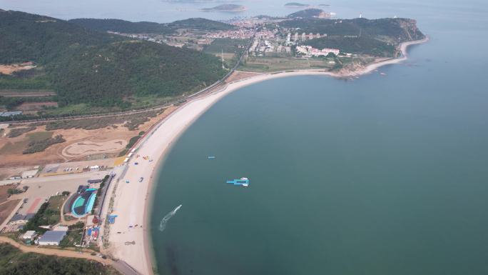 大海海浪沙滩礁石烟台长岛航拍