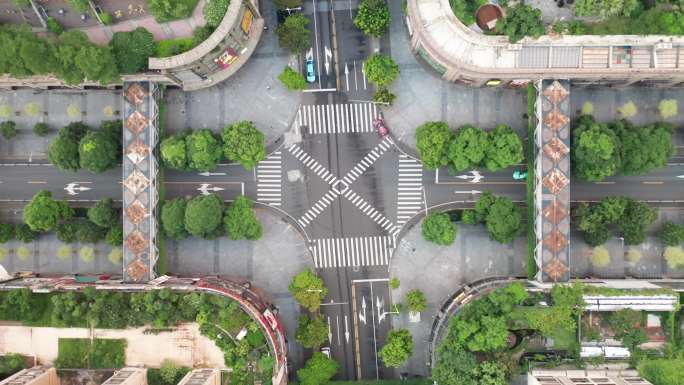 清晨繁华街道 广州 天桥 路口 斑马线