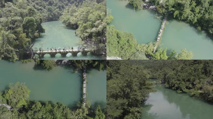 贵州荔波小七孔古桥跌水瀑布无人机航拍灰片