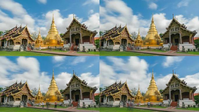 泰国清迈古城帕辛寺寺庙延时风光