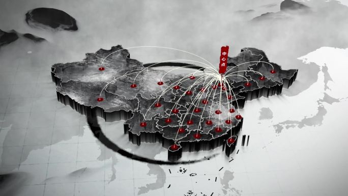 北京辐射全国水墨地图