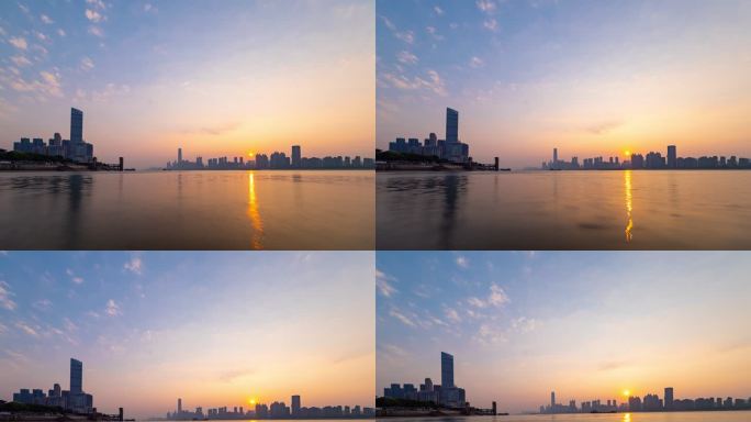长江边日出延时 城市日出延时风景摄影