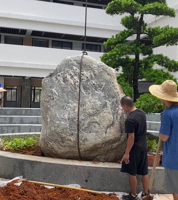 园林景观石 吊机吊装 风景园林 绿化石