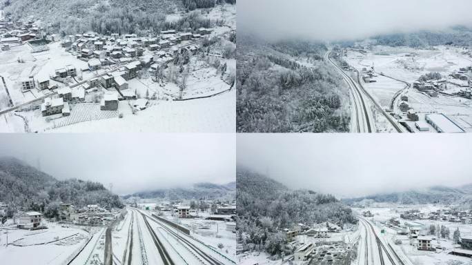 4K 航拍高速路上遇上大雪