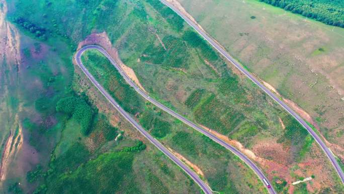 4K震撼草原峡谷盘山路 道路 交通 素材