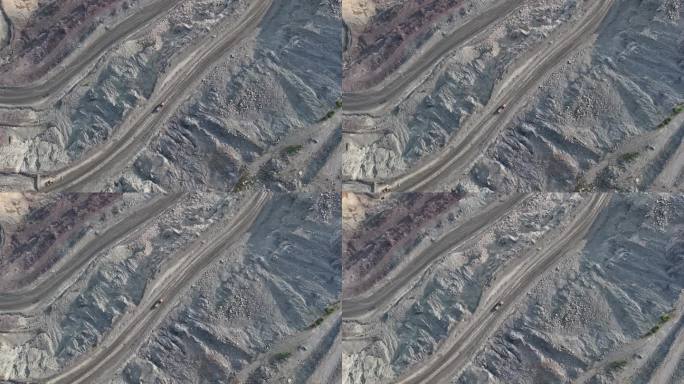 鞍山大孤山铁矿矿坑工程车辆高清4K航拍