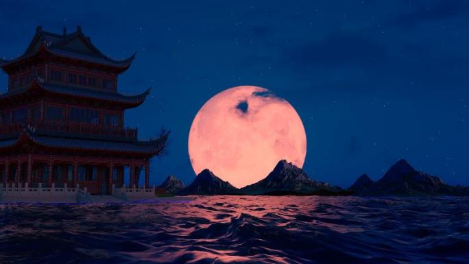 中秋节夜晚月亮空镜