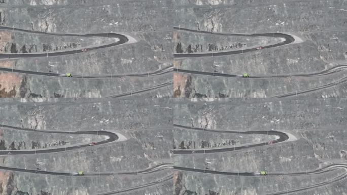 鞍山大孤山铁矿矿坑行驶车辆高清4K航拍