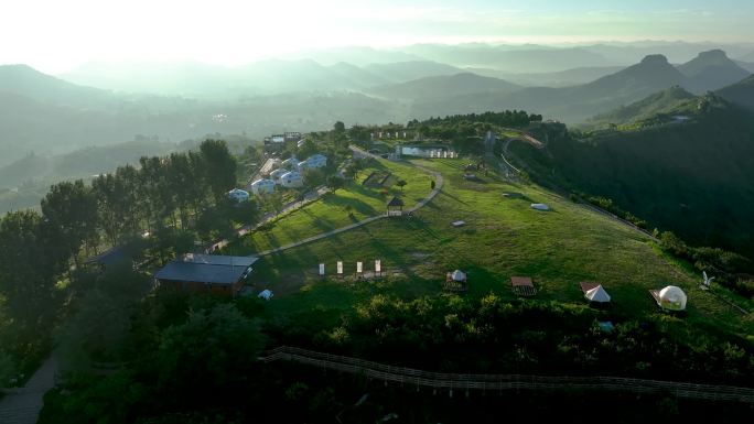 航拍临沂市蒙阴县岱崮地貌景区风景