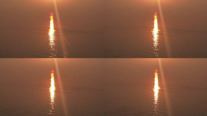 海上日出倒影波光粼粼航拍