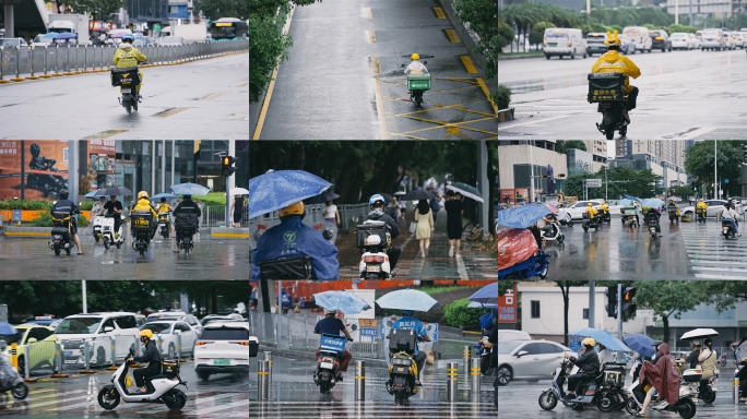 4K升格雨天的外卖小哥