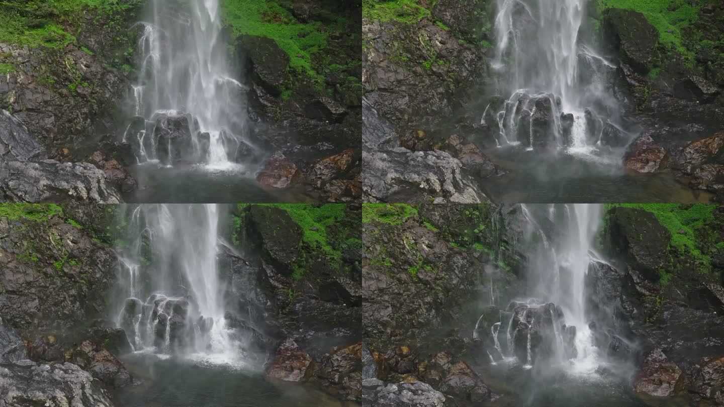 桂林山水深山中宏伟的瑶族彩虹吉翁瀑布