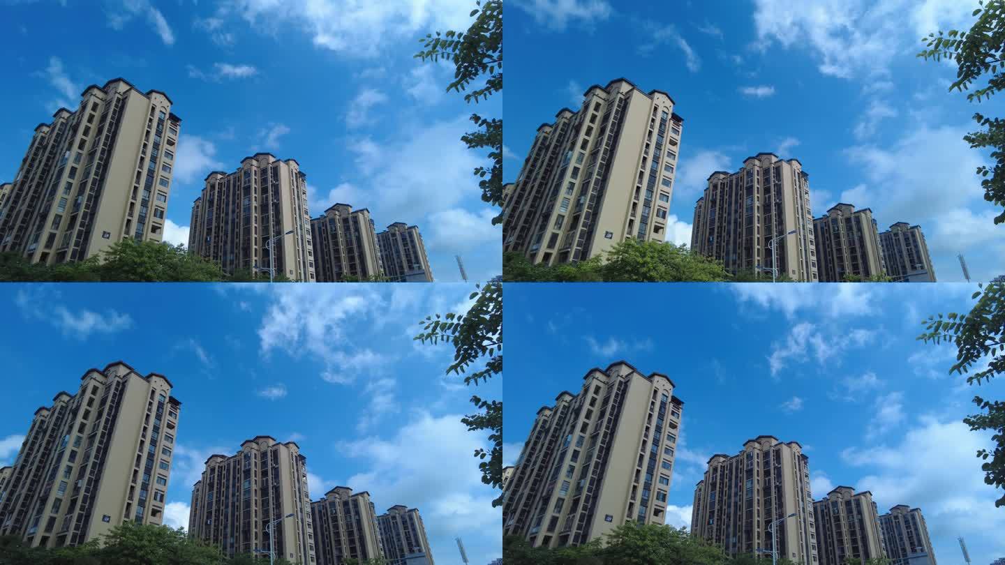 建筑高楼住宅商品房小区天空蓝天白云