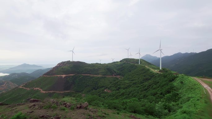 广东江门台山端芬风电场风力发电装置航拍