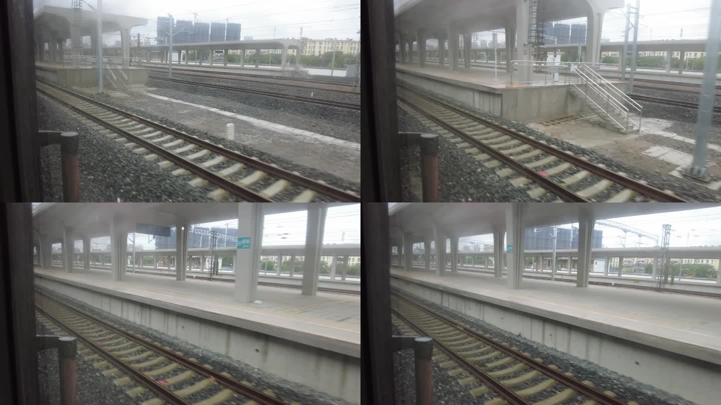 高铁火车行驶窗外风景飞快驶入实拍