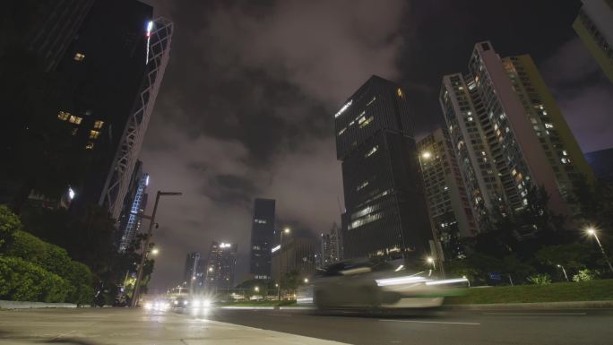深圳街头街景深夜城市都市道路车辆灯光