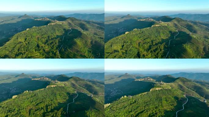 航拍临沂市蒙阴县岱崮地貌景区风景