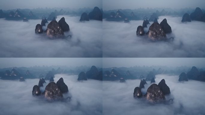 桂林山水漓江仙气飘飘的山峰日出云海穿云