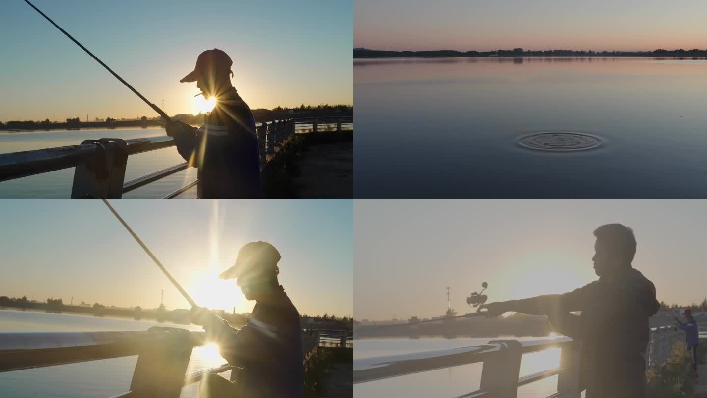 夕阳下的钓鱼人