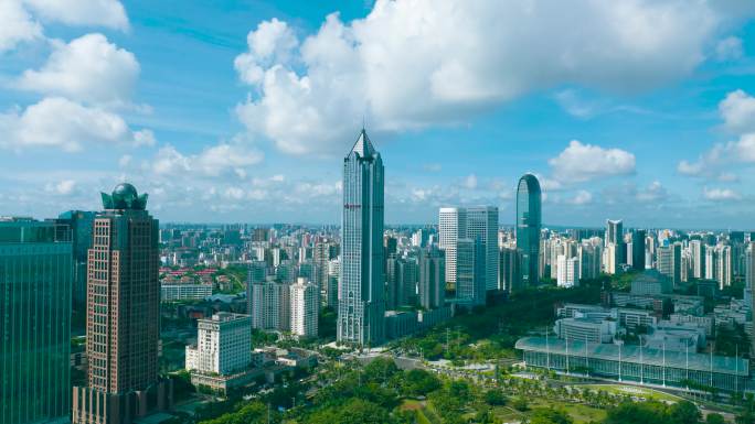 海南海口万绿园滨海大道延时海口城市大景