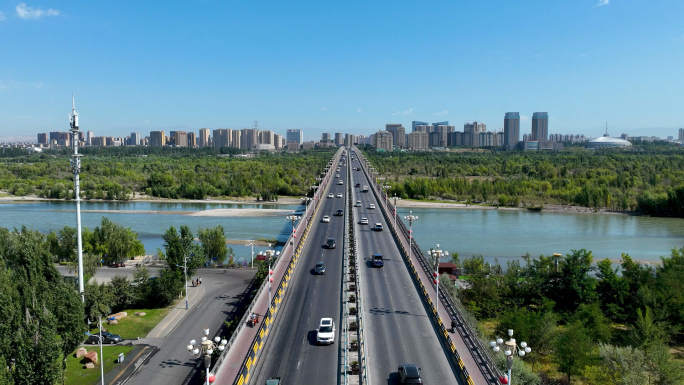 新疆伊犁河大桥 高清航拍