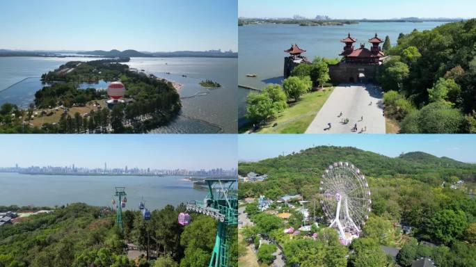 航拍武汉东湖旅游风景区