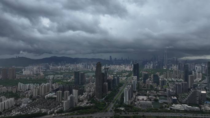 深圳福田区极端暴雨天气航拍