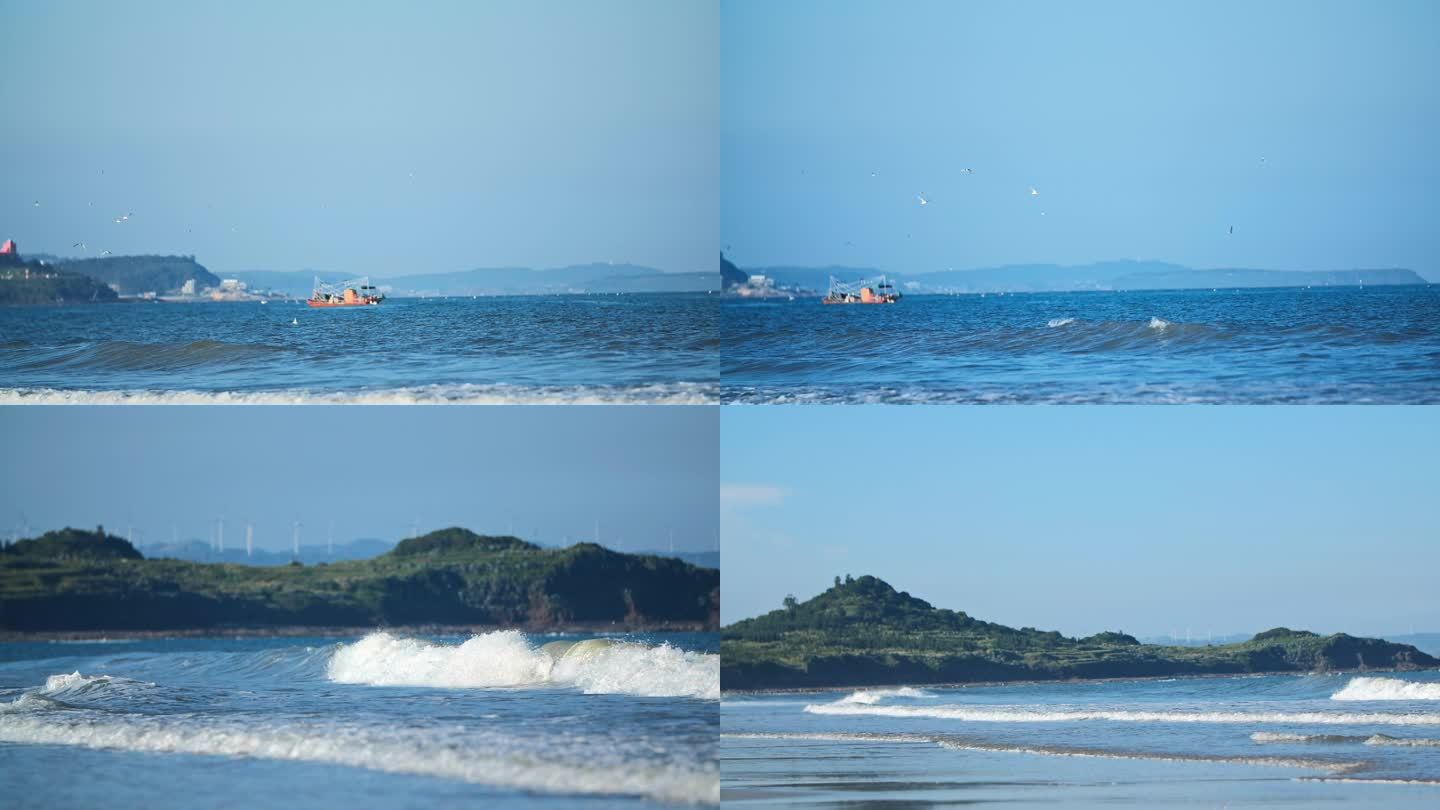 香山湾海鸟海鸥海浪海岛大海漳州月光沙滩