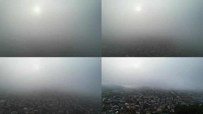 云雾缭绕的城镇上空