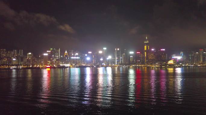 香港维多利亚港湾夜景航拍城市灯光秀