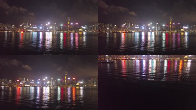 香港维多利亚港湾夜景航拍城市灯光秀