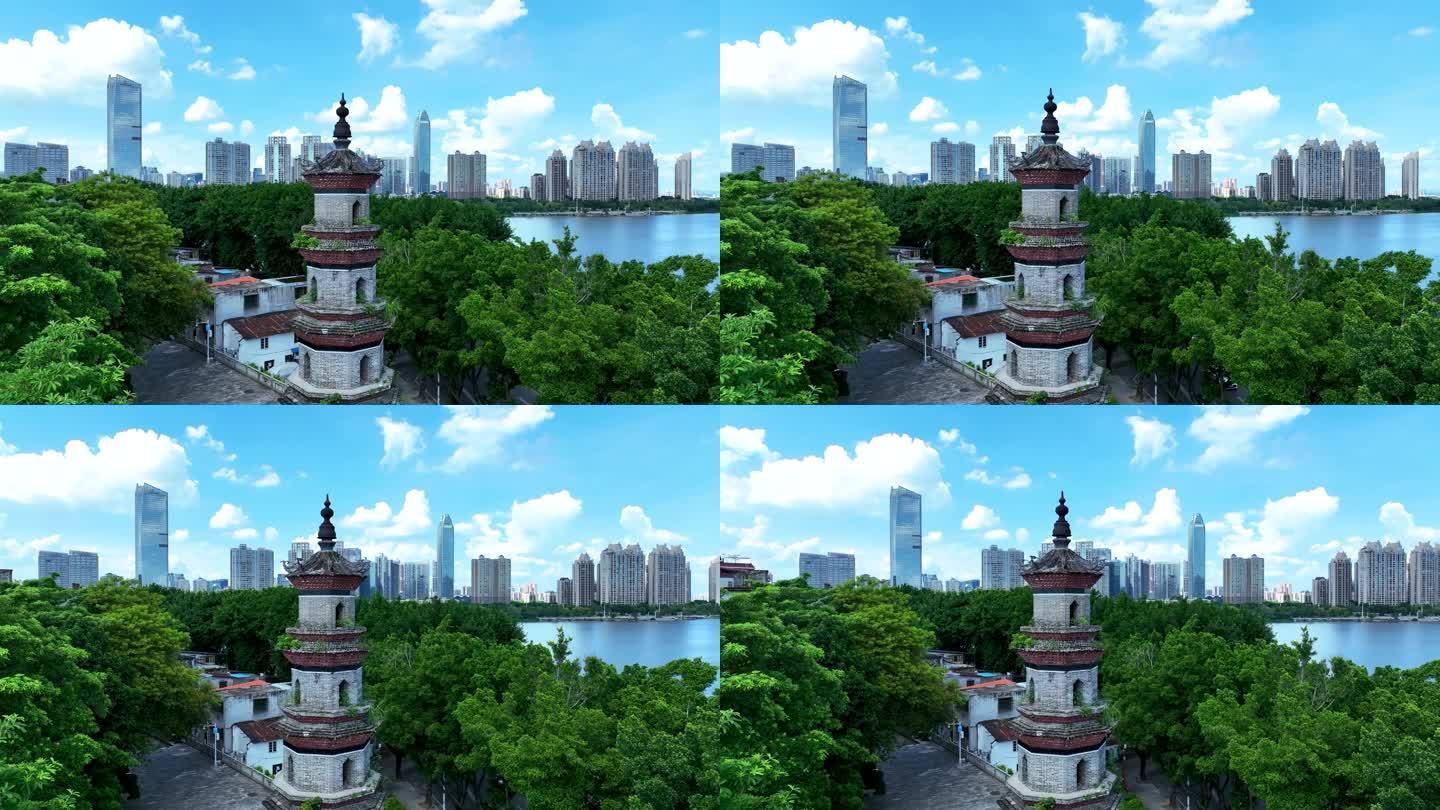 航拍广东惠州旅游地标历史古建筑文笔塔