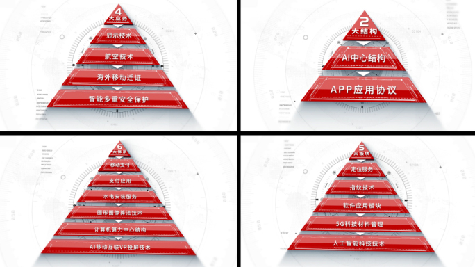 红色金字塔科技分类组织结构展示AE模板