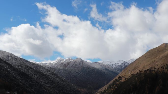 川西雪域高原雪山峡谷山谷森林云海蓝天延时