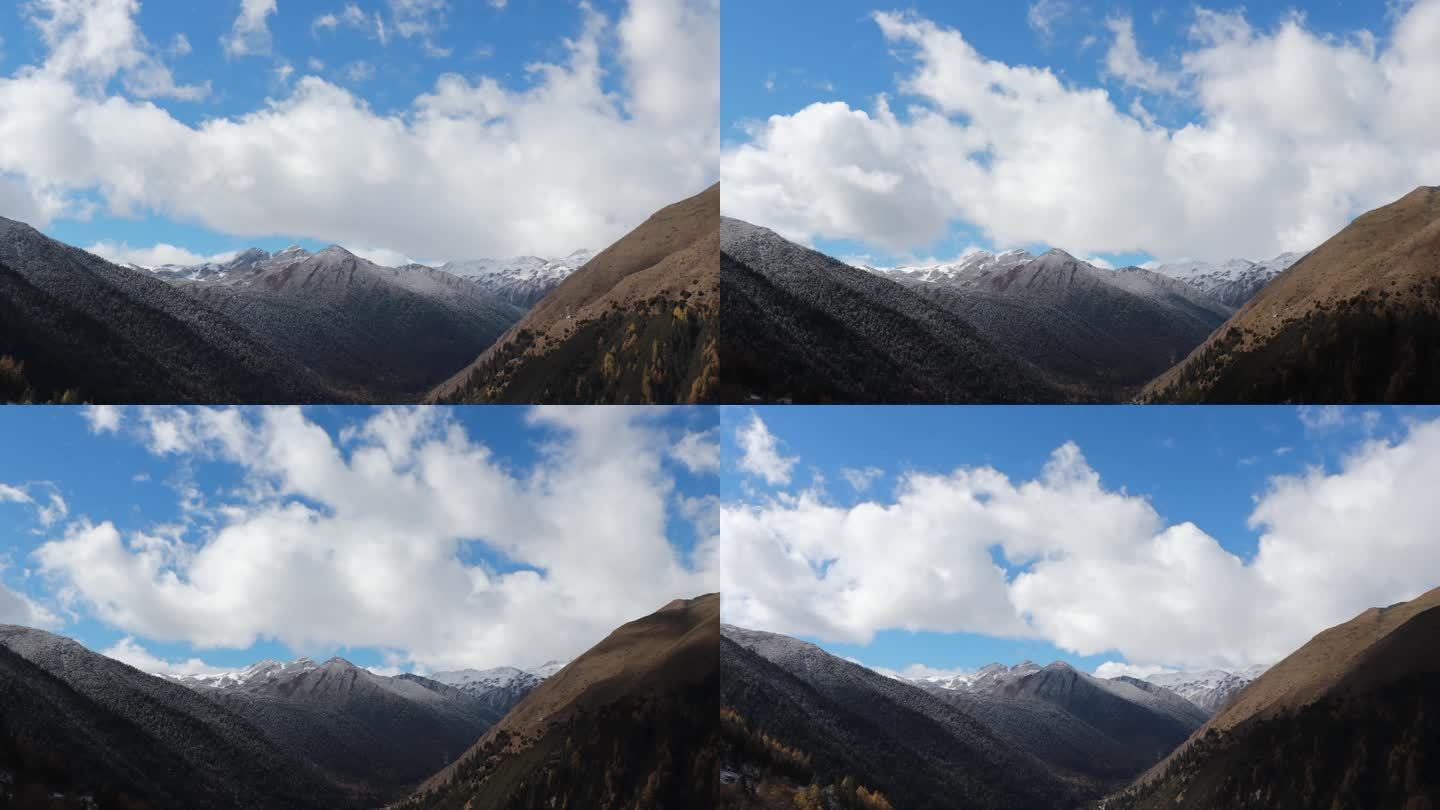 川西雪域高原雪山峡谷山谷森林云海蓝天延时