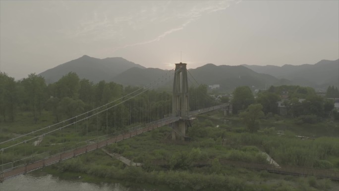 航拍 泾县城市山脉小河倒影 夕阳C028
