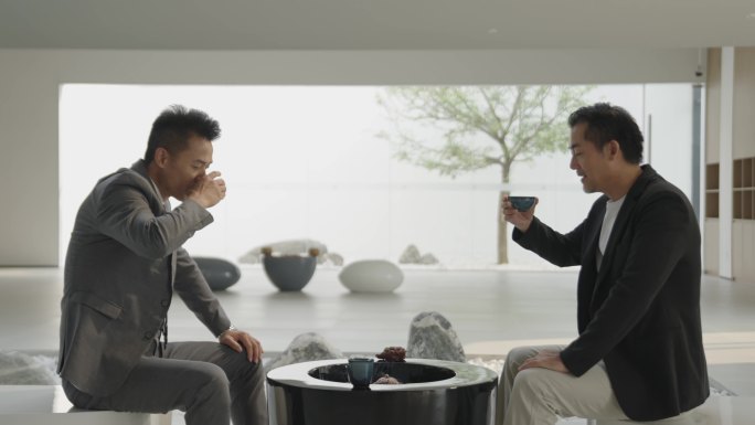 4K商务人士喝茶聊天茶艺中国风成功人士