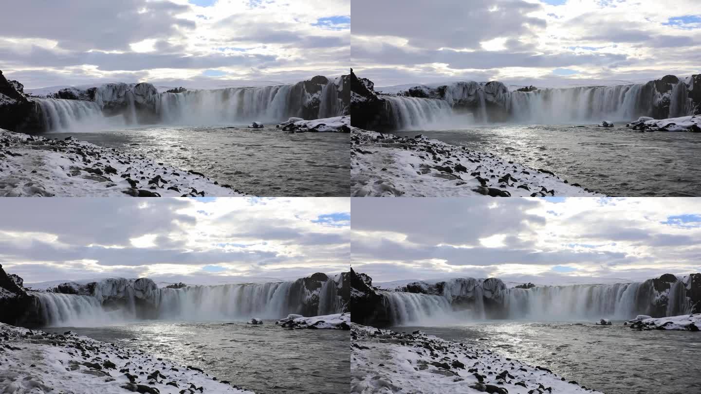 瀑布 雪地 冰岛众神瀑布