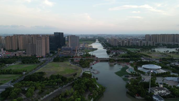 航拍昆山夏驾河湿地公园昆如意